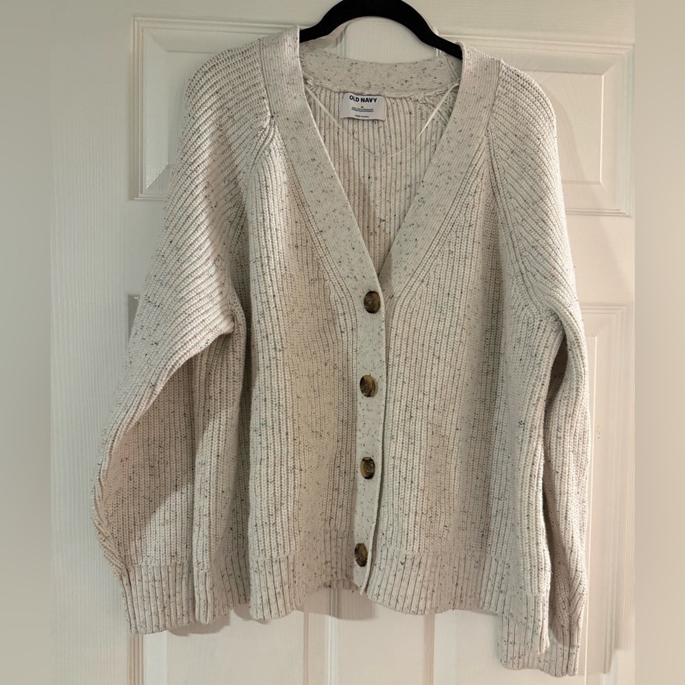 Old Navy Women's Confetti Beige Cardigan Sweater Cropped Oversized